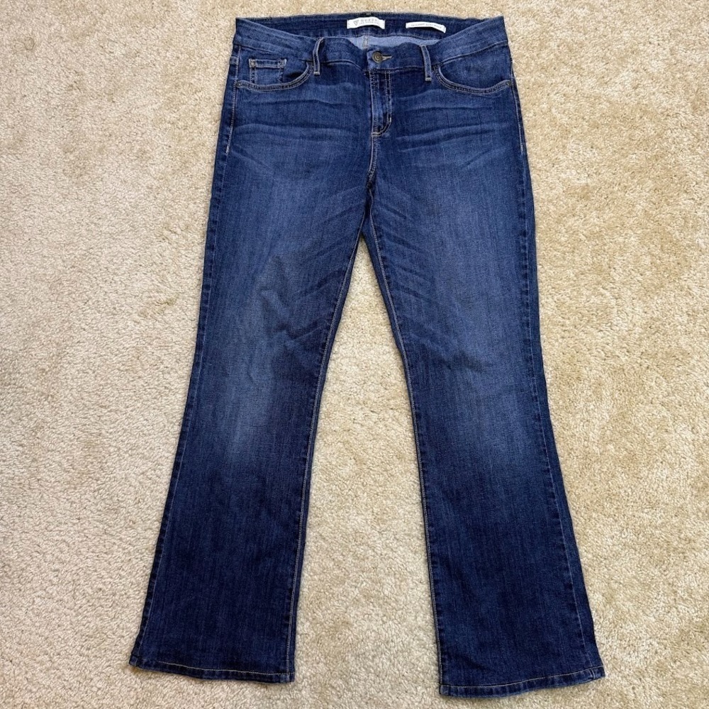 Guess Tailored‎ Mini Boot Cut Jeans Women 31 Dark Wash Denim Low Rise